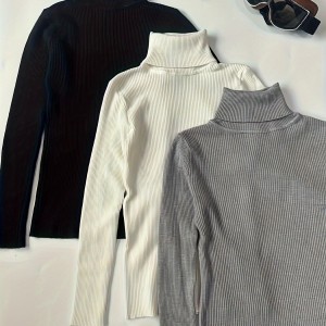 Solid Turtle Neck Sweater 3 Pack, Casual Long Sleeve Slim Pullover Sweater, Women's Clothing
