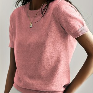 Solid Crew Neck Sweater, Casual Short Sleeve Sweater For Spring & Summer, Women's Clothing