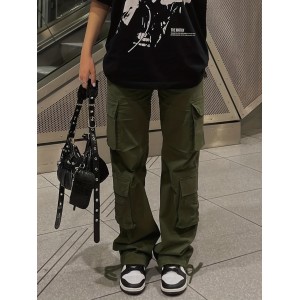 Women's Y2K Streetwear Cargo Pants - Vintage 90s High Waisted Wide Leg Overalls With Pockets