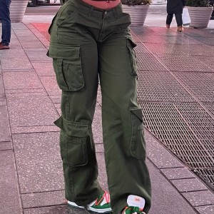 Women's Y2K Streetwear Cargo Pants - Vintage 90s High Waisted Wide Leg Overalls With Pockets